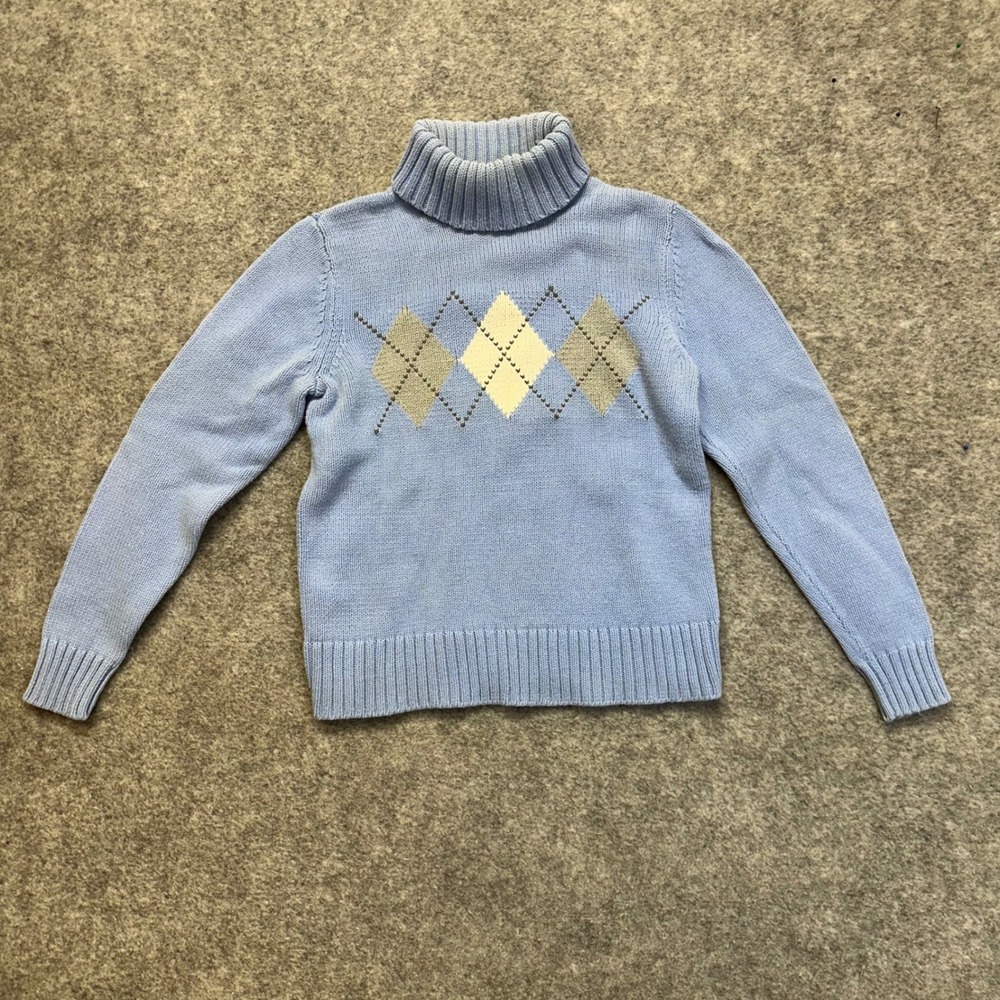 Croft & Barrow Argyle Turtleneck Sweater Womens Small Blue Excellent Preppy